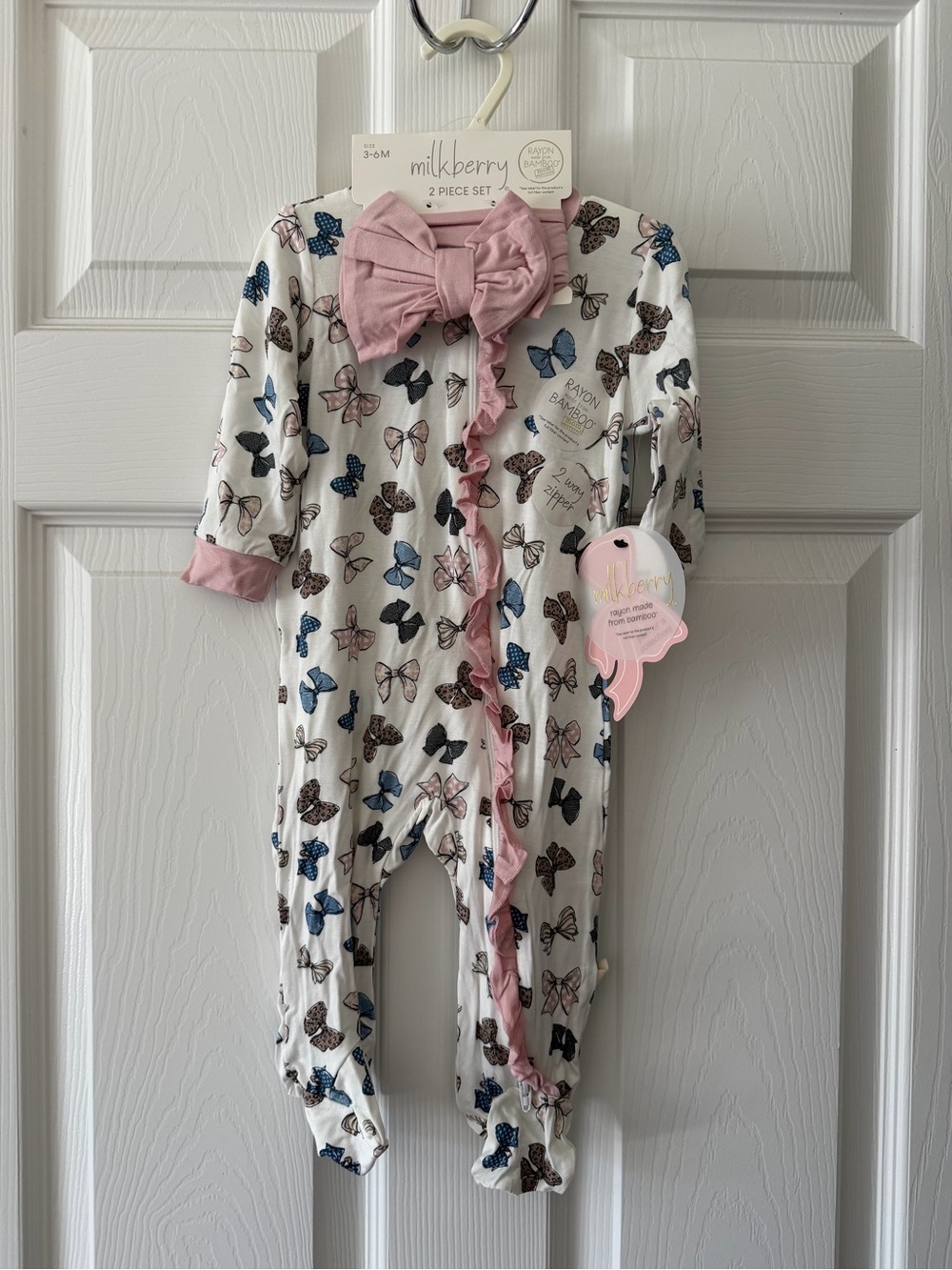 Milkberry Pink Bow Print Baby One-Piece